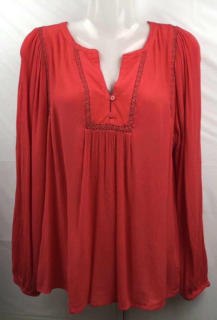 Gap Tunic Top Women S Orange 100% Viscose V Neck Long Sleeve Open Knit Trim Boho